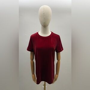 Anne Klein Burgundy Velvet Top Small Short Sleeve Decorative Back Buttons